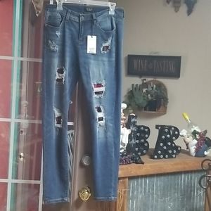 Plaid distressed Jean's